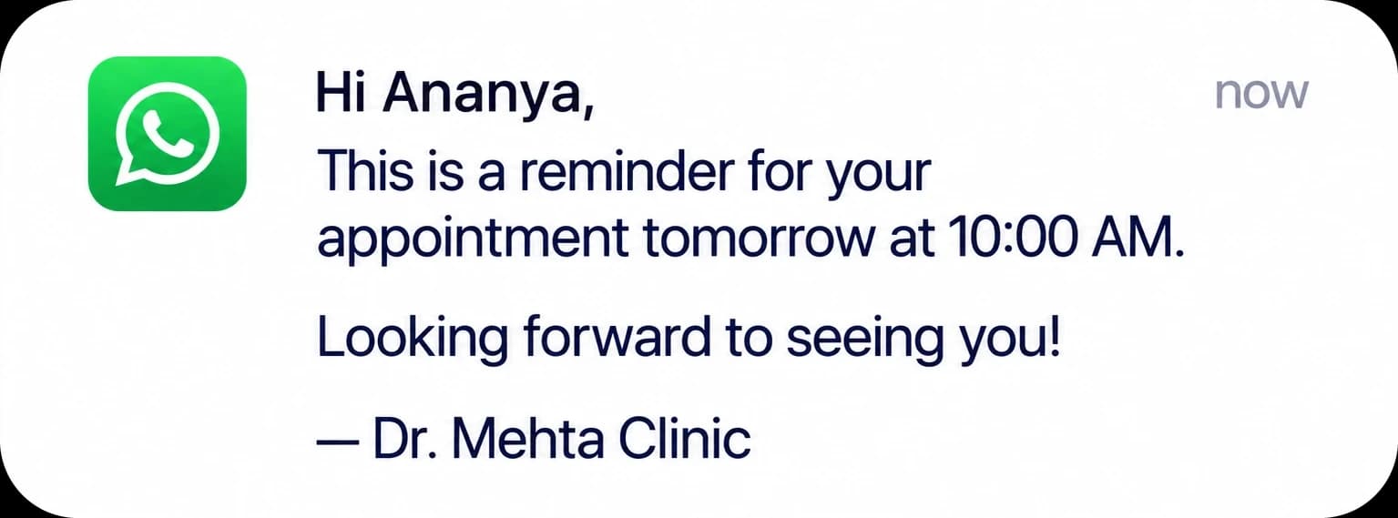 WhatsApp appointment reminder sent to a patient